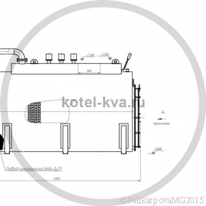 Чертеж котла КВ 1000 вид сбоку, топливо газ, мазут, дизель