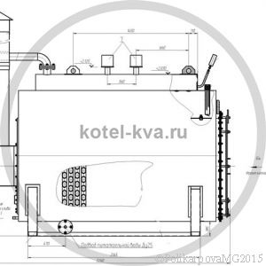 Чертеж котла КВ 500 вид сбоку, топливо газ, мазут, дизель